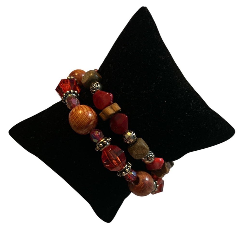 Ethel & Myrtle Stretch Red Bead /Glass/Silver beads Bracelet OSFA